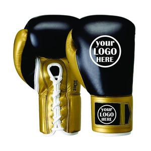 Gants de boxe personnalisés bleus et dorés à lacets en PU respirant pour adultes – Équipement d'entraînement et de sparring - Product Image 4
