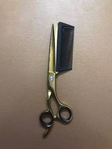 Ciseaux de barbier professionnels en acier inoxydable, lame droite avec peigne, revêtement doré - Product Image 4