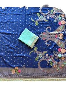 Sari de Mujer de Georgette Khadi Puro con Borde Butta y Pallu Abierto - Product Image 4