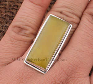 แหวนหยกเหลืองธรรมชาติทรงสี่เหลี่ยมผืนผ้า เงินแท้ 925 ประดับหยกทรงเหลี่ยมมรกต แหวนงานฝีมือสำหรับผู้หญิง ขายส่ง - Product Image 5