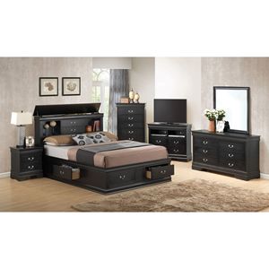 Letto matrimoniale tradizionale nero con contenitore e rivestimento elegante - Prodotto Letti Imbottiti - Product Image 4