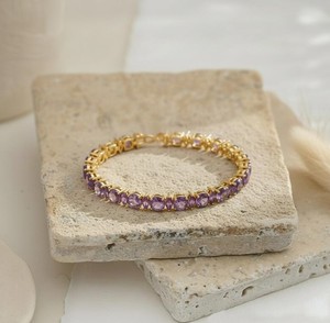 Natural Amethyst Charm <b>Bracelet</b> in 925 Sterling Silver Gold Plated Elegant Luxury Purple <b>Gemstone</b> February Birthstone Jewelry - Product Image 3