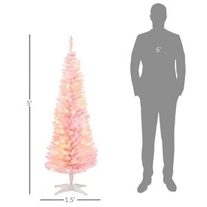 "5ft Slim Artificial Christmas Tree with Realistic <b>Branches</b> & Warm White LED <b>Lights</b> Pink" - Product Image 2