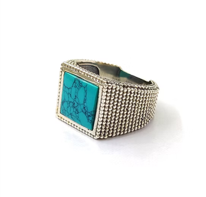 Square Shape Turquoise <b>Men's</b> <b>Silver</b> 925 <b>Signet</b> <b>Ring</b> Handcrafted Fine Jewelry Perfect for Anniversary Gift - Product Image 2