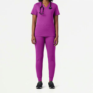 Ensemble de tenues médicales en gros : Haut col en V et pantalon jogger extensible - Product Image 1