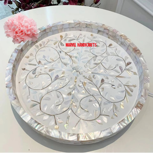Luxury Round Decorative Serving Tray Handmade Mother of Pearl Inlay Platter for Food Drinks Dining Table Wedding Hotel Home - Product Image 3