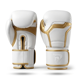Guantes de Boxeo de Cuero Blanco Dorado con Diseño de Logotipo Personalizado, Equipo de Entrenamiento Profesional - Modelo Dumela International DI-BG-26 (Personalizable) - Product Image 1