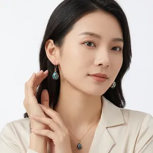 Apatite Mojave ต่างหูหินทรงลูกแพร์,ตุ้มหูห้อยคอทองแดงสีเทอร์ควอยซ์เครื่องประดับทองเหลืองชุบทอง/เงินมีเสน่ห์ - Product Image 1