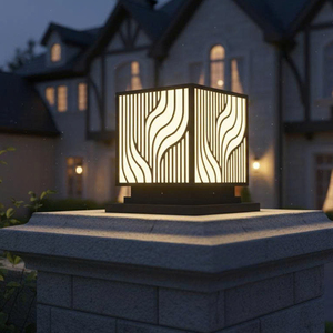 Lámpara de Jardín LED con Patrón de Ondas, Lámpara de Poste Exterior de Acero con Recubrimiento de Polvo Negro de 12 Pulgadas, Iluminación Cálida para Jardín, para Villa, CA 220V - Product Image 2