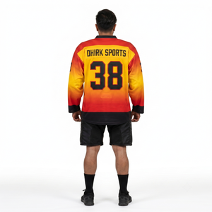 Maillot de hockey sur glace personnalisé en polyester 100 % sublimé, maille épaisse, col en V, dégradé, avec nom du joueur, pour équipes amateur - Product Image 2
