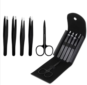 Professional Stainless Steel Eyebrow Tweezers Set 4+1 PCS with Curved Scissors Custom Logo Eyebrows Tweezers Kit for <b>Makeup</b> <b>Tool</b> - Product Image 5