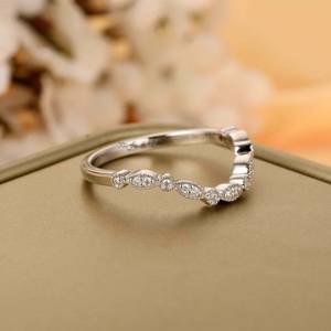 14k White 925 Sterling <b>Silver</b> Vintage Moissanite Wedding Band Milgrain Matching Bridal <b>Set</b> <b>Ring</b> for Women Unique Stacking - Product Image 3
