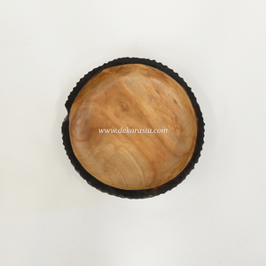 Bol décoratif rond en teck avec un design sculpté artistique pour les fruits, les collations et la décoration de table - Product Image 3