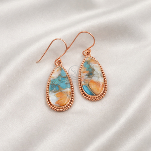 Boucles d'oreilles pendantes en cuivre turquoise naturel, argent sterling 925, plaqué or rose et or jaune, bijoux bohèmes faits à la main pour elle - Product Image 5