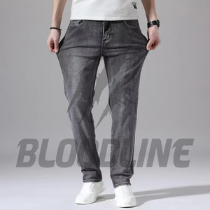 Black ripped slim fit Distressed denim jeans Punk style cotton Midweight autumn jeans Bloodline men's black - Product Image 3