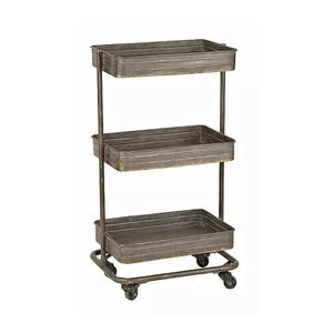 Decorative Serving Cart Home Decor Black Metal Three Tier Cart Metal Iron Galvanized Embossed Design Home <b>Hotel</b> & Restaurant - Product Image 6