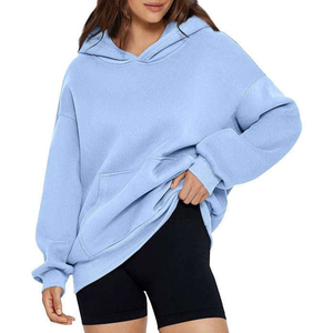 Sweat à capuche pull-over streetwear pour femme, gris chiné coréen, en molleton de coton tricoté, avec logo personnalisé, effet délavé à l'acide et badge imprimé, pour l'hiver - Product Image 5