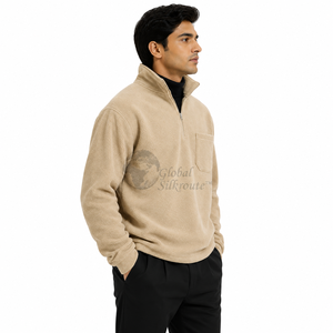 Nouveau sweat à capuche en polaire épaisse avec broderie de logo personnalisé, fermeture éclair 1/4, col montant, tricoté ample pour l'hiver, unisexe - Product Image 1