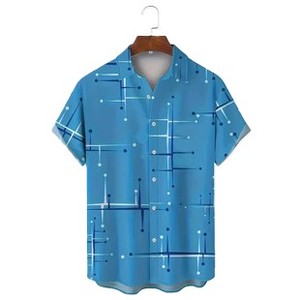 Chemise décontractée à manches courtes pour homme, style hawaïen, en velours, motif uni, tissu coton/polyester - Product Image 2