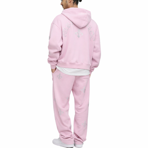 Ensemble de survêtement tendance en strass pour homme, streetwear, sweat à capuche et pantalon de jogging, tenue deux pièces en strass, vente en gros de vêtements OEM - Product Image 4