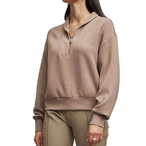 Sudadera de Felpa Francesa de Poliéster/Algodón con Media Cremallera, Bordado de Insignia, Oversize, Manga Larga para Mujer - Product Image 1