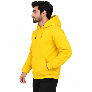 Sudadera con Capucha Amarilla para Hombre, Corte Regular, Color Sólido, Informal, de Forro Polar, con Bolsillo, Manga Larga, para Otoño, 100% Algodón - Product Image 3