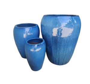 Cobalt Glazed Ceramic <b>clay</b> Flower Pots Outdoor Handmade pottery Planters Modern Design Decorative Vases <b>Set</b> Vietnamese for Garde - Product Image 4
