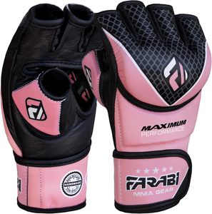 Farabi Unisex MMA Gloves Pink Genuine Leather Handmade Breathable Fingerless Gym Grappling Training Fight Gloves Maximum - Product Image 3