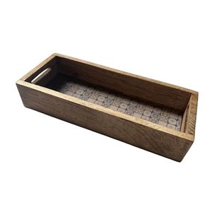 Plateau décoratif en bois rectangulaire, plat de service fait main à motifs, plat à collation pour la maison, les mariages et les fêtes - Product Image 3