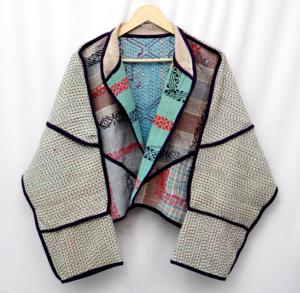 Women's 100% Cotton Kantha <b>Jacket</b> with Vintage Patchwork Eco-Friendly & Breathable <b>Mandarin</b> <b>Collar</b> All Seasons - Product Image 2