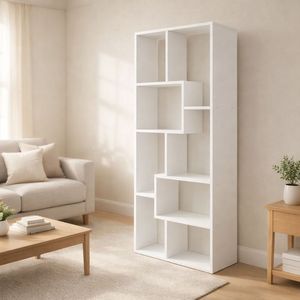 Scaffale Espositivo e Libreria a 5 Ripiani Asimmetrici Bianco - Mensole e Scaffali da Parete - Product Image 3