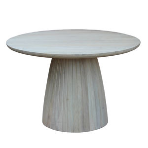 Modern Luxury Solid Wood Round Coffee <b>Table</b> Large Dark <b>Walnut</b> Minimalist Pedestal Fluted Drum Center <b>Table</b> for Living Room - Product Image 5