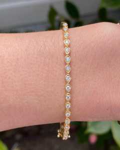 Diamond Tennis <b>Bangle</b> 14k 18k <b>Solid</b> <b>Gold</b> Pear Shape Round Cut Lab Grown Bezel Open Station Bracelet Luxury Everyday Fine Jewelry - Product Image 1