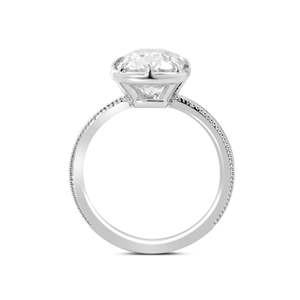 Bague de fiançailles solitaire en or blanc 14K avec diamant ovale de laboratoire 3 carats, taille « Old Mine Cut », certifiée IGI, sertie 8 griffes, style Milgrain - Product Image 3