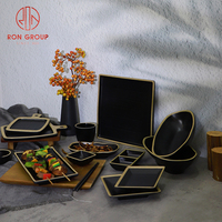 Ensemble de dîner de restaurant écologique de luxe, noir et brun, bols à sushi ronds et rectangulaires, assiette en mélamine