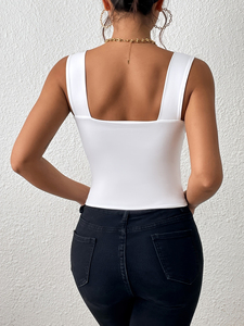 Top Deportivo de Punto con Cuello Cuadrado Blanco para Mujer, Top Corto sin Mangas de Color Sólido y Estilo Minimalista - Product Image 4