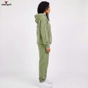 Survêtement d'hiver pour femme, fabriqué professionnellement, à capuche, uni, en molleton délavé à l'acide, style streetwear - Product Image 6