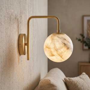 Modern Brass Wall Sconce With Marble Globe Round Design Indoor Lighting Living Room Decor Minimalist Home Decor - Product Image 5