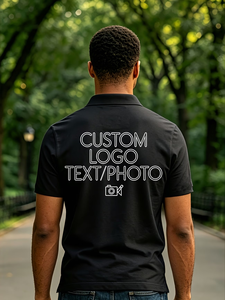 Customizable Men's Black for Shirt Short Sleeve Solid Cotton Knitted Fabric Front Logo Casual Breathable Regular Fit China ODM - Product Image 5