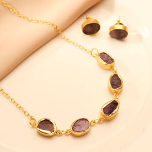 KKATHA ACCESSORIES Ensemble collier et boucles d'oreilles classiques en améthyste plaqué argent style bohème pour femme, bijoux de mariage - Product Image 1
