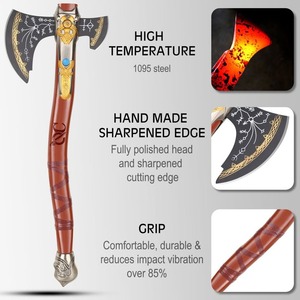 ขวานคราโทส งานแฮนด์เมดจากโรงงานผู้ผลิต (OEM) สำหรับเกม God of War |   ใบมีดสแตนเลสขนาด 22 นิ้ว พร้อมปลอกหนัง ด้ามไม้ หัวโทมาฮอว์ก สำหรับการเอาชีวิตรอด ใช้งานได้ 1 ปี - Product Image 1