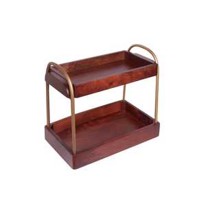 Étagère de rangement moderne en bois à double niveau avec poignées en laiton, design rectangulaire pour salon, au meilleur prix par AALIYAN IMPEX - Product Image 1