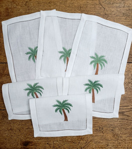 Servilletas de cóctel plegables de lino bordadas a mano con palmeras, con dobladillo, duraderas, reutilizables, para el hogar, restaurantes, días festivos y bares. - Product Image 6