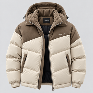 Veste matelassée à capuche pour homme Alex Sports, en velours côtelé, coupe-vent, hiver, couleur contrastée - Product Image 4