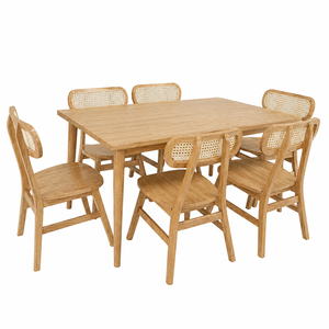 Ensemble de salle à manger scandinave Soren 7 pièces en teck massif de qualité export, chaise Ropan, mobilier moderne pour la maison et les cafés - Product Image 1