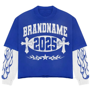 Straight World Long double Sleeve T-<b>Shirt</b> 2025 <b>Flame</b> Print Oversized Streetwear Men's Jersey Cotton O-Neck - Product Image 3