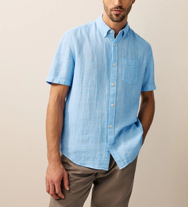 เสื้อเชิ้ตแขนสั้นผู้ชายขายดี ผลิตตามแบบ OEM ปักโลโก้ได้ คอปกมาตรฐาน ผ้าลินินผสม 100% ผ้าฝ้าย สไตล์ลำลอง แฟชั่น - Product Image 4