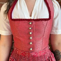 Robe Dirndl pour femme style bavarois, rouge unie, jacquard, mi-longue, coupe trapèze, boutonnée sur le devant, taille naturelle, écologique, respirante, droite