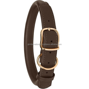 Collar de cuero genuino para perros, accesorios para mascotas, suministro al por mayor, collar ajustable de cuero enrollado marrón para perros, todos los tamaños - Product Image 1