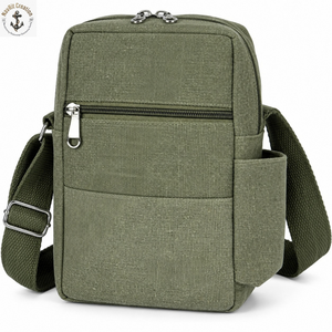 Olive Canvas Crossbody Sling <b>Bag</b> with Adjustable <b>Strap</b> | Travel <b>Shoulder</b> <b>Bag</b> with Front Zipper and Side Pocket for Everyday Use - Product Image 1